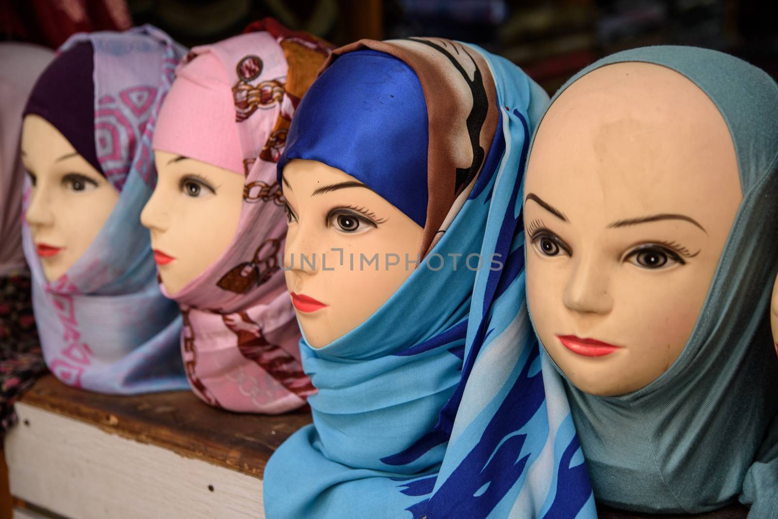 Hijab shoes on traditional Moroccan market (souk) in Fez, Morocco