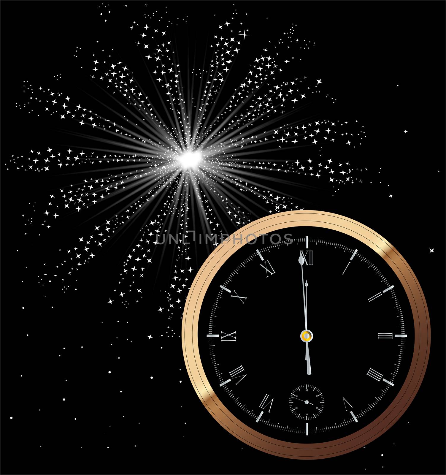 A New Year clock showing almost midnight.