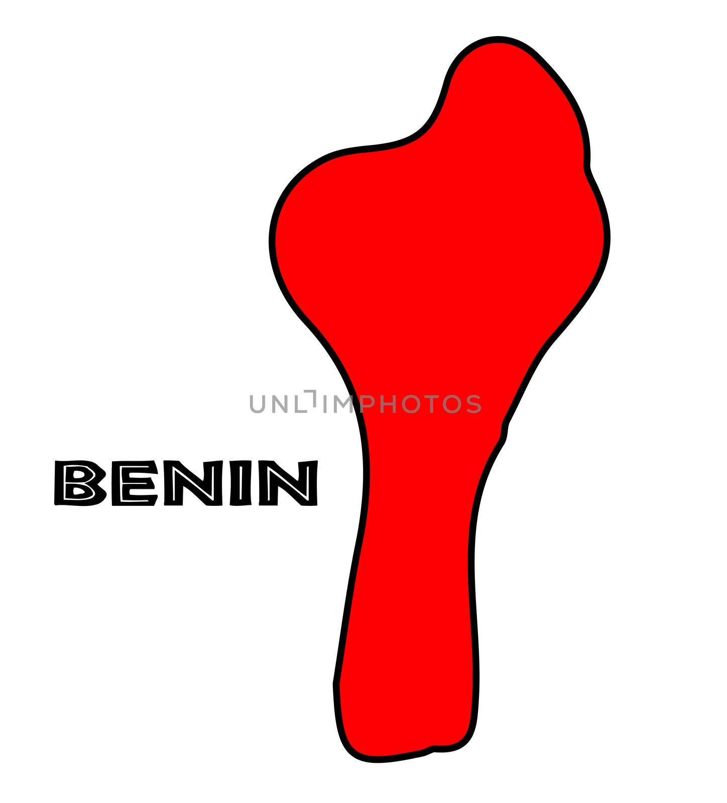 Benin outline map in red over a white background