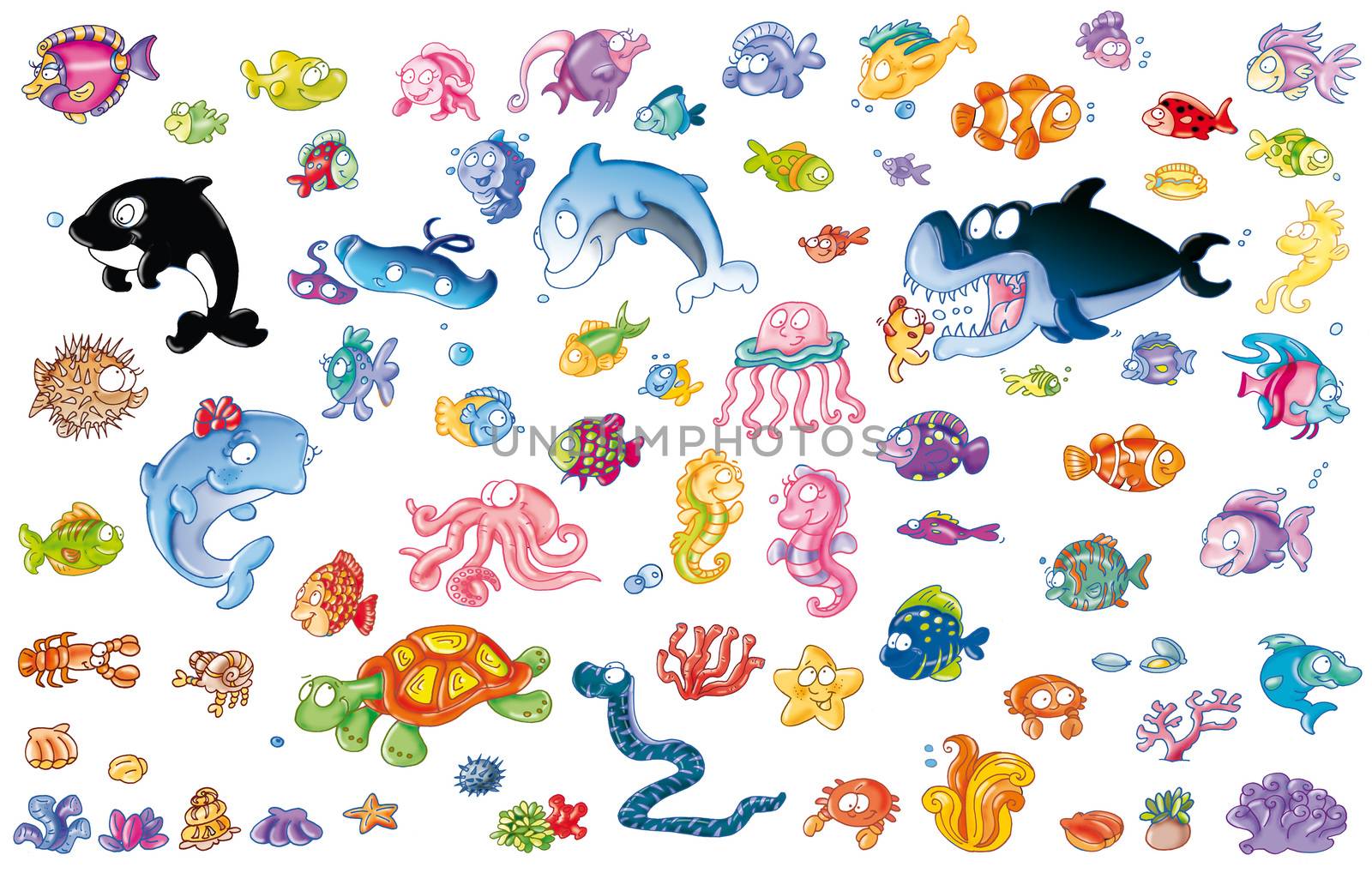 Fish all the fish breeds, icons, stickers