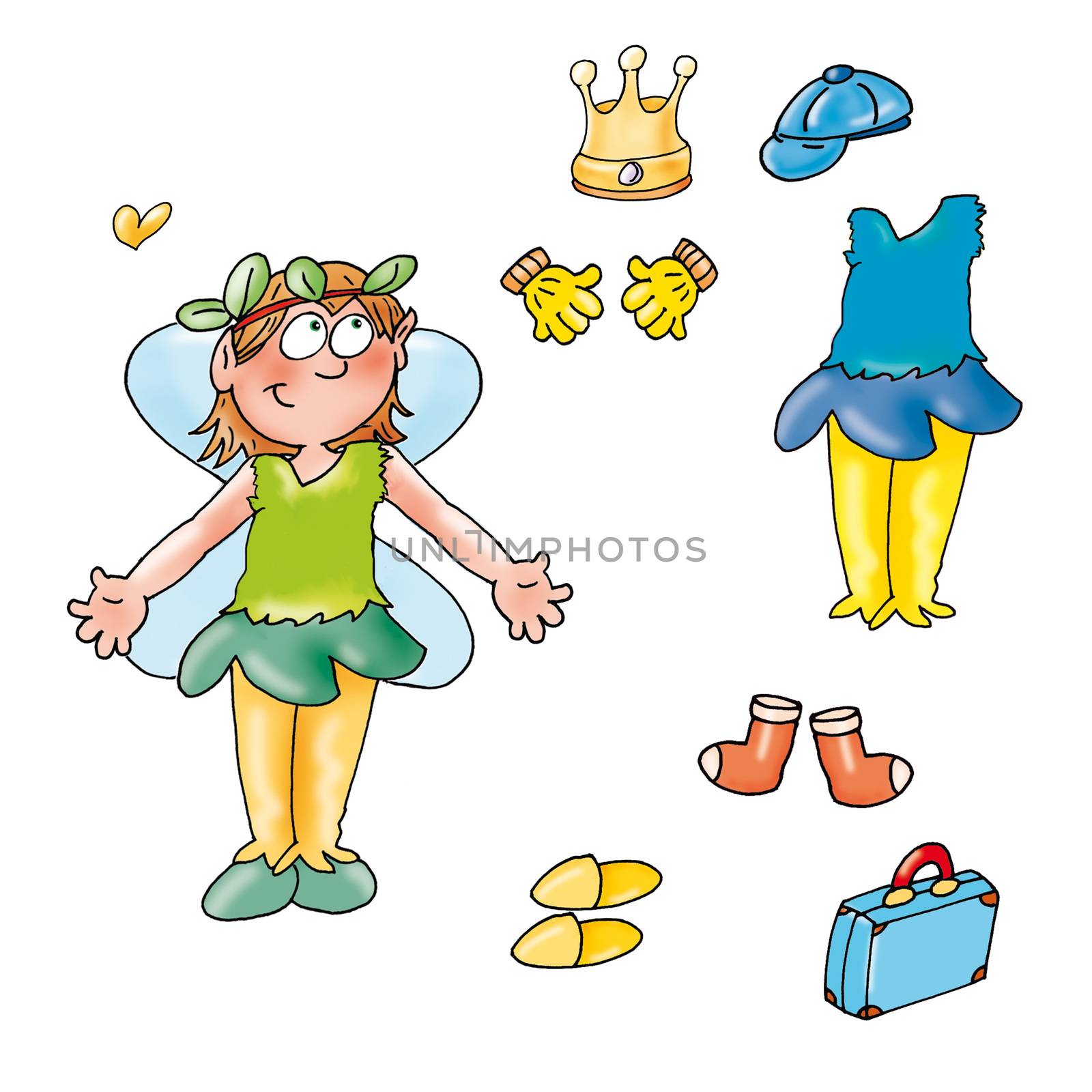 Series of elves with wings and animals