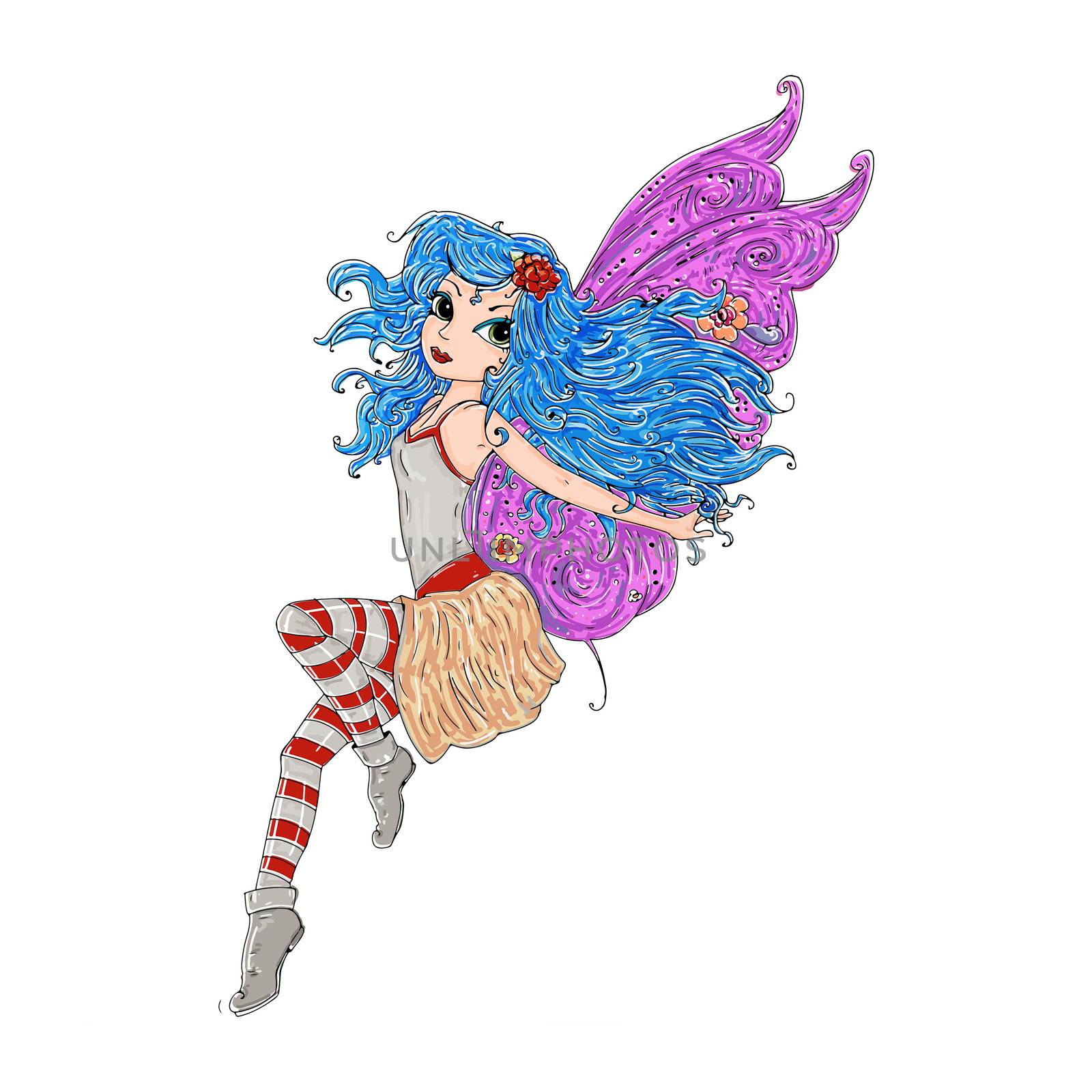 Fairy with wings and colored hair Mascot in color ribboned by silviagaudenzi