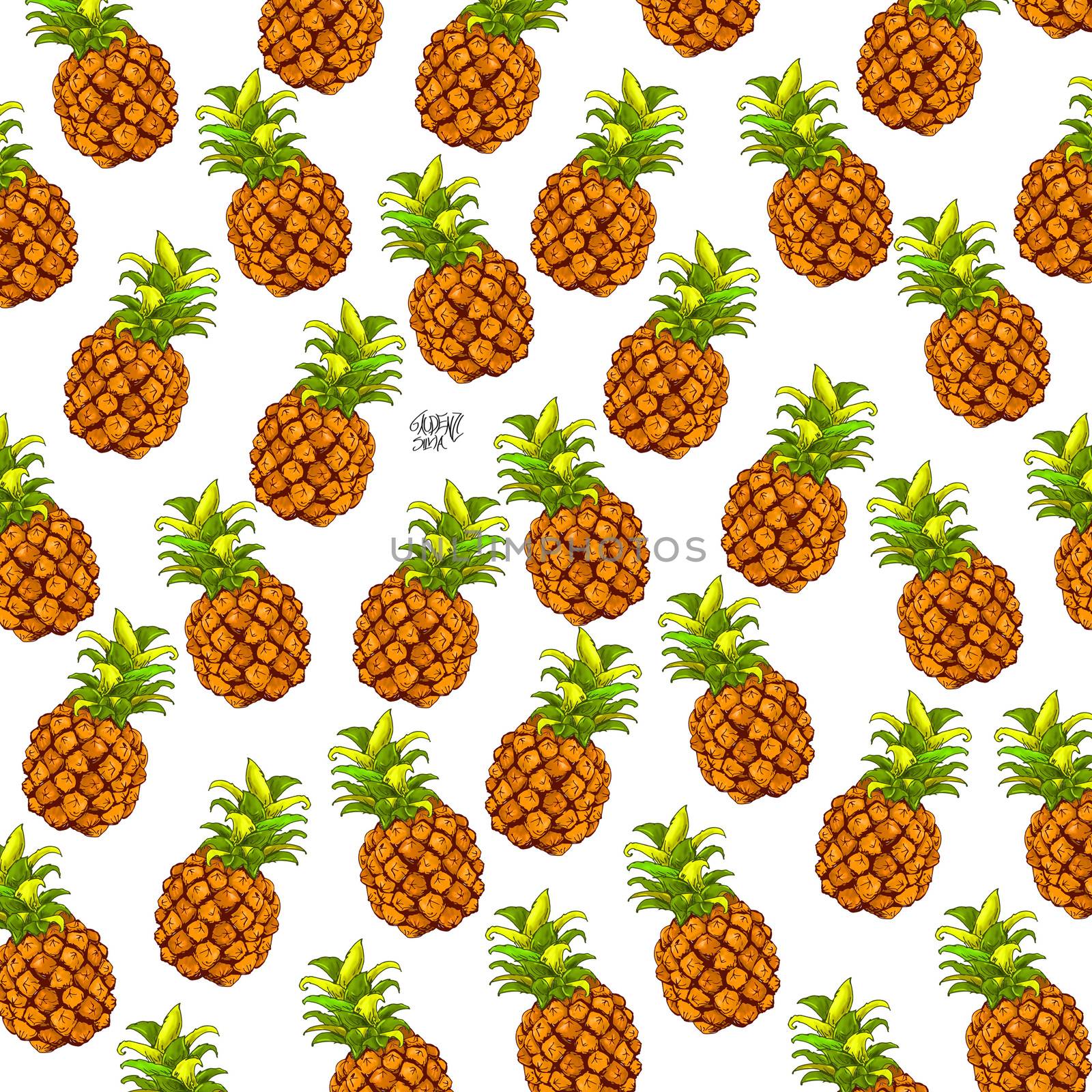 fabrics with color drawn pineapple with colored by silviagaudenzi