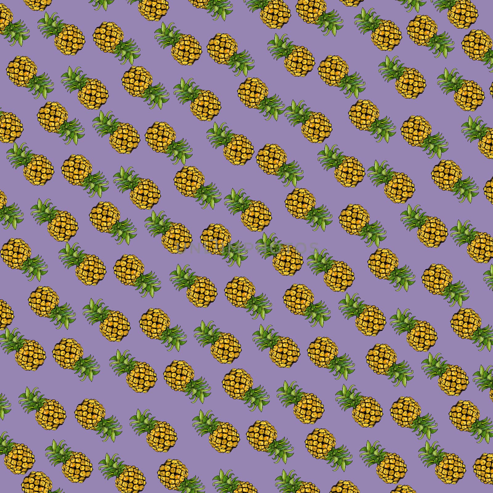 fabrics with color drawn pineapple with