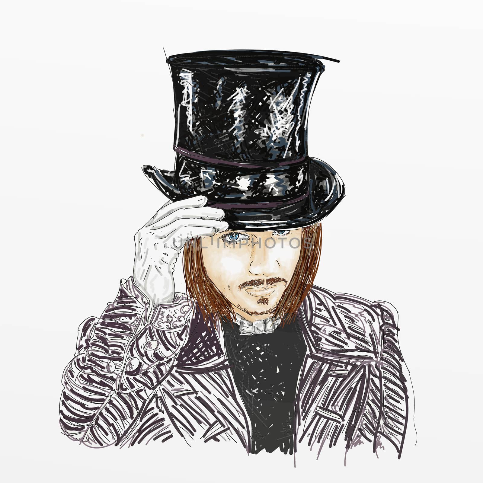 Man with frak hat - Artistic silk screen of Johnny Depp, actor, Director and musician,