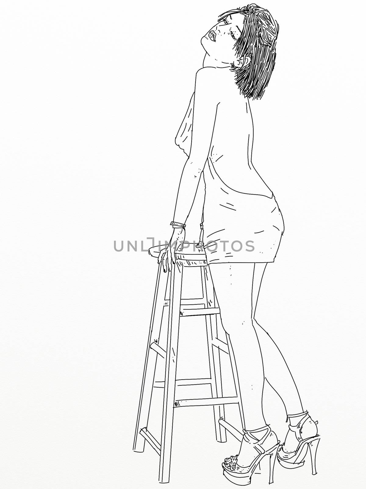 Elegant woman with stools