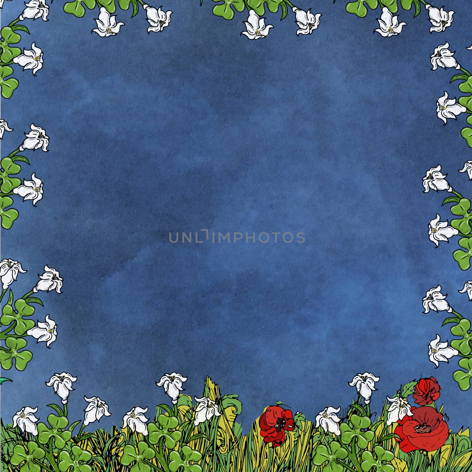 Frame of flowers with blue background