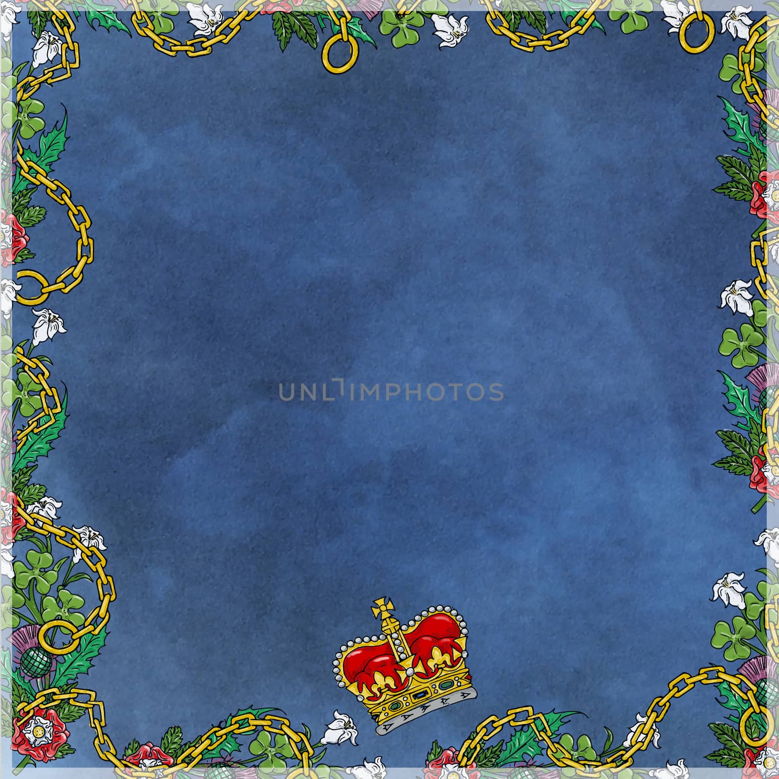 Frame of flowers with blue background and crown