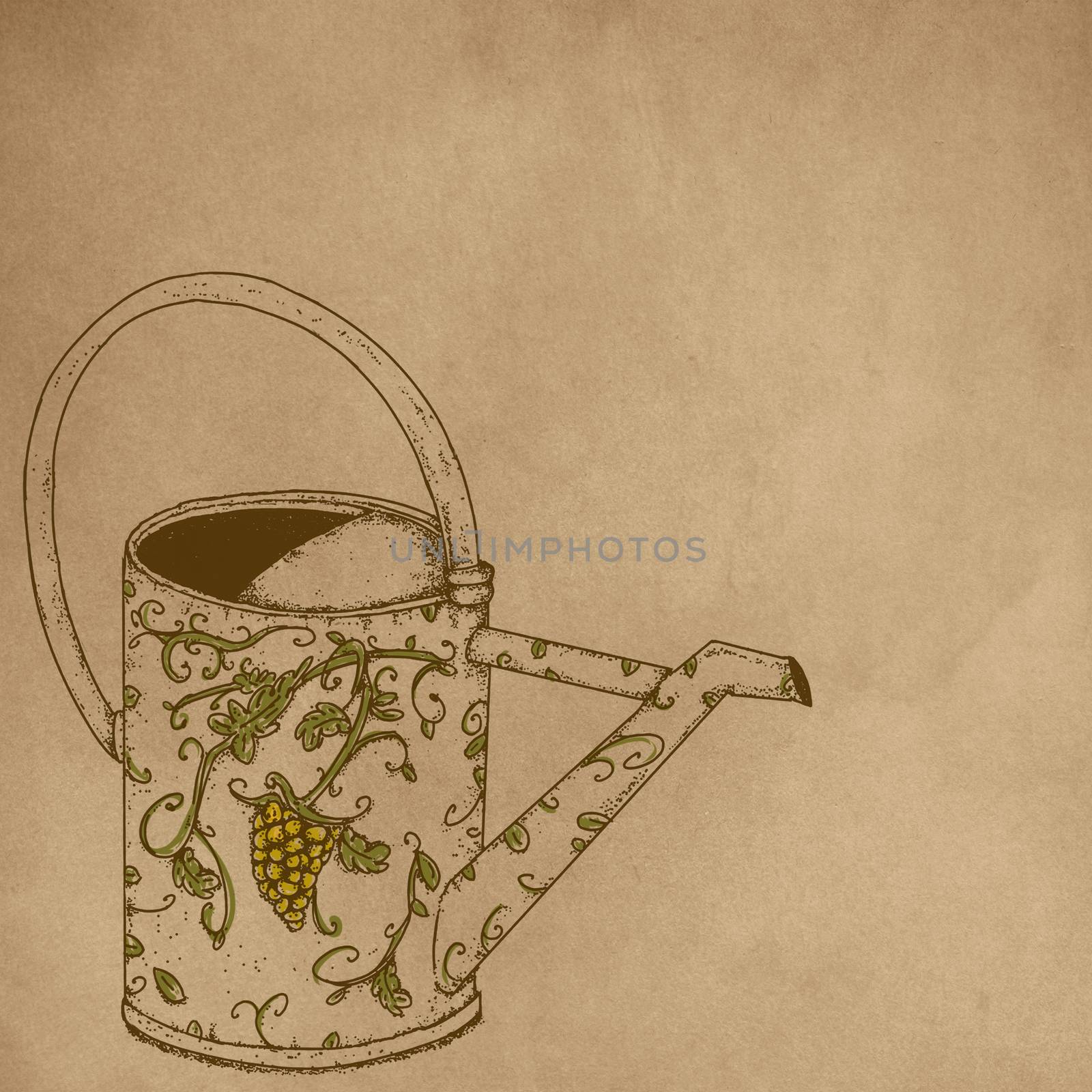 Realistic drawings of a watering can
Cream bottom and writing space