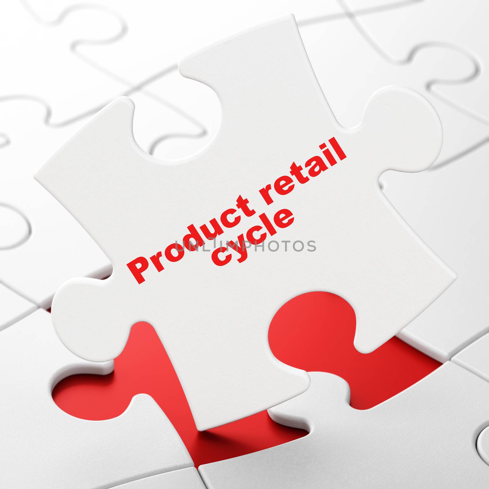 Marketing concept: Product retail Cycle on White puzzle pieces background, 3D rendering