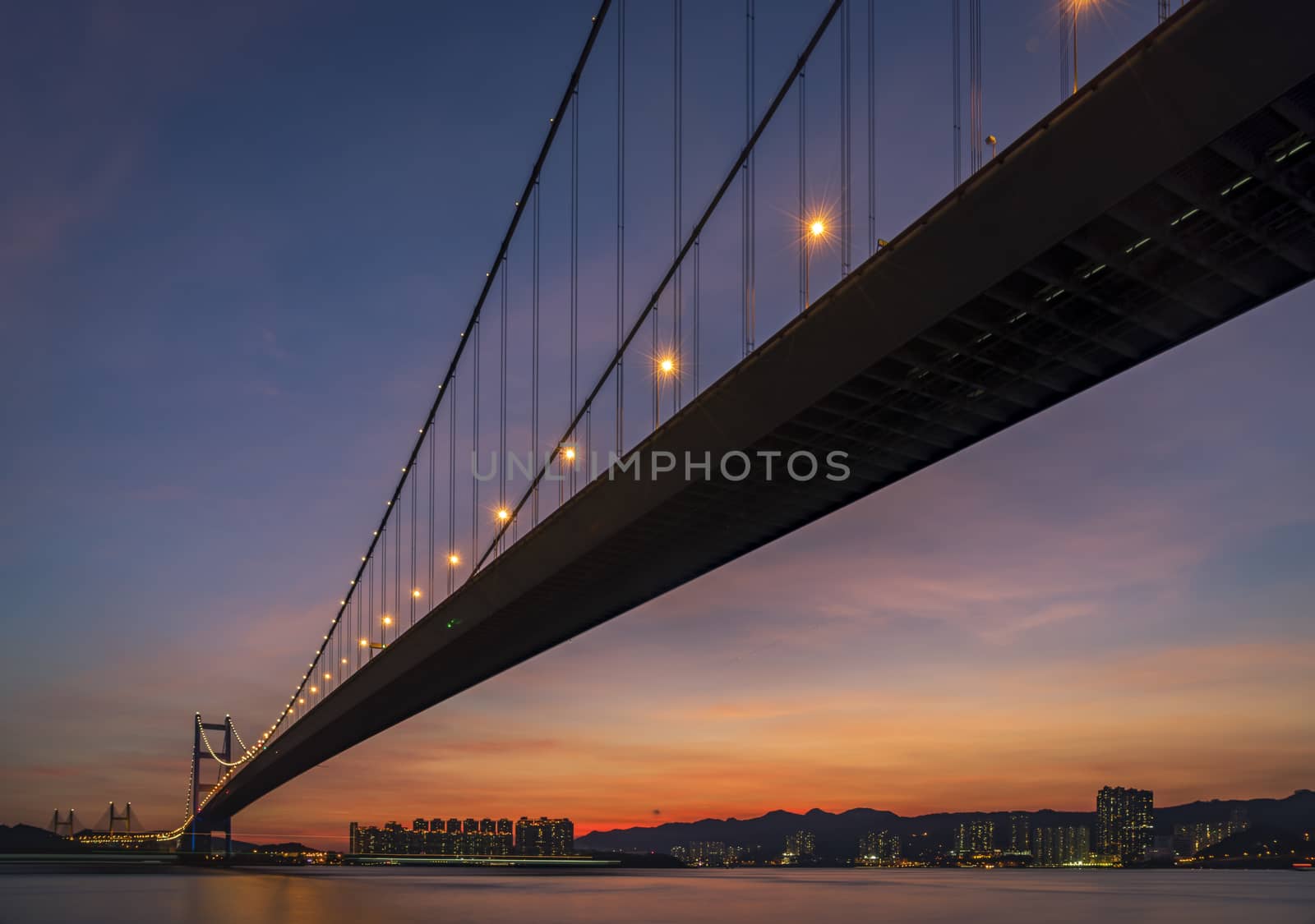 Sunset Under The Tsing Ma Bridge Of Hong Kong