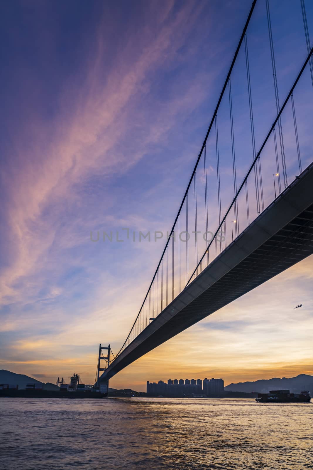 Sunset Under The Tsing Ma Bridge Of Hong Kong