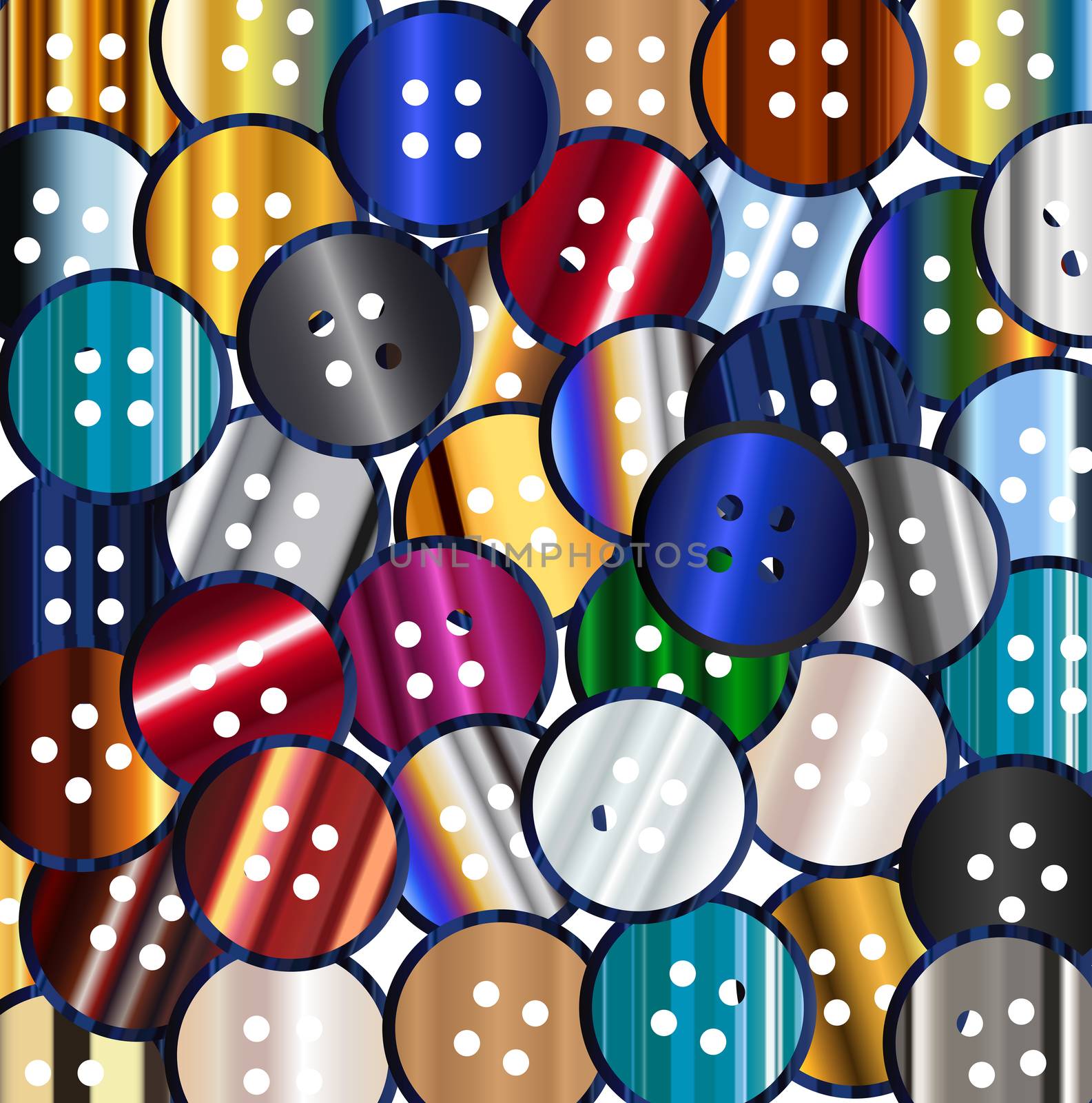 A collection of multi color buttons with the odd one out being black