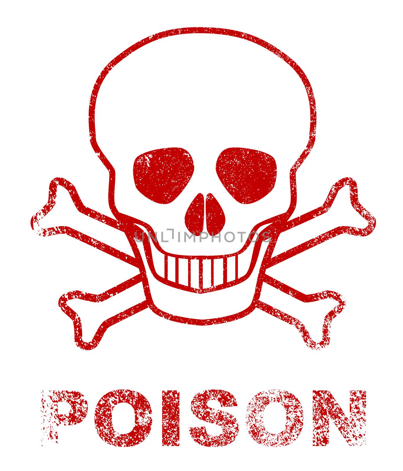 Skull and crossbones poison sign as a red ink stamp