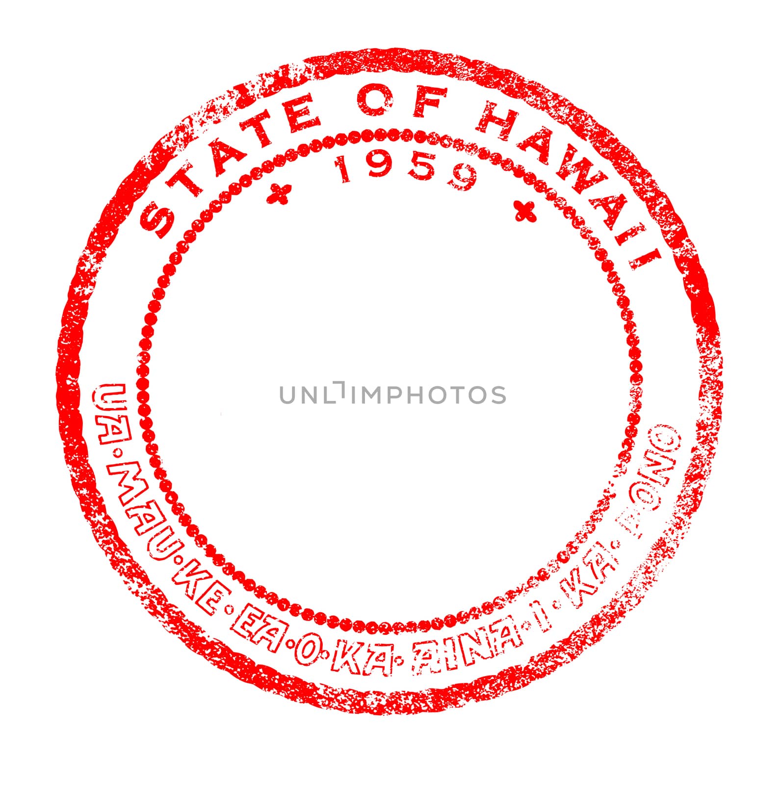 Hawaii rubber red ink stamp over a white background