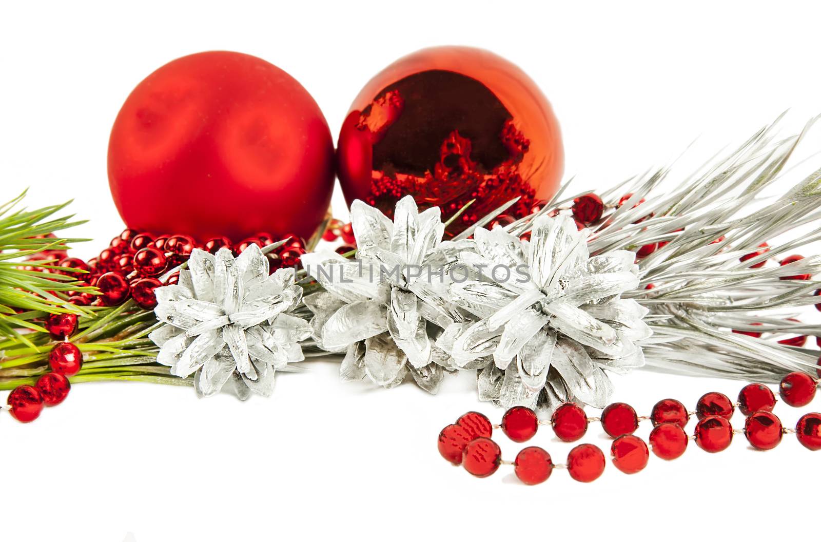 New year composition with Fir tree branch with red balls and gar by RawGroup