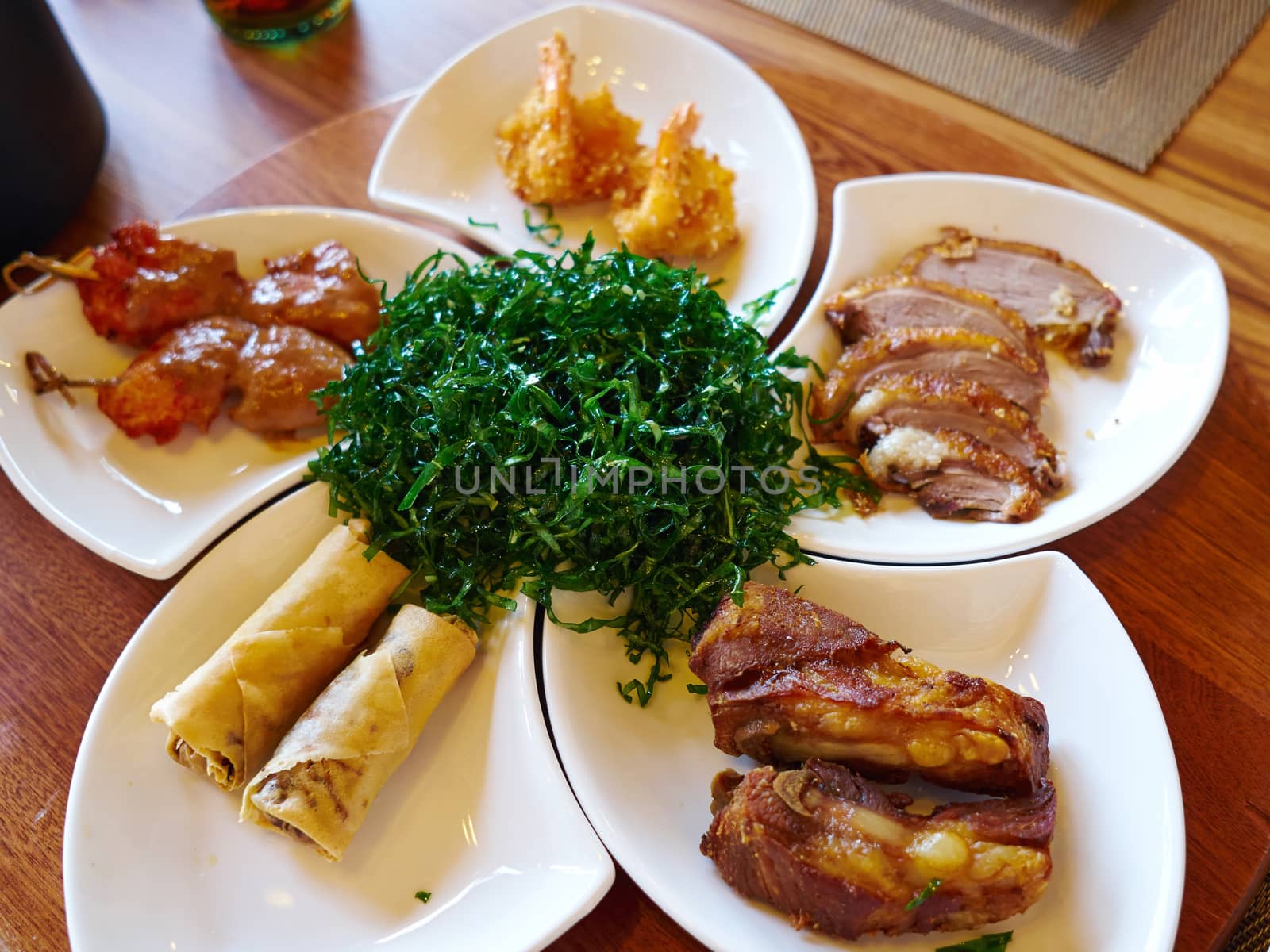 Traditional classical Chinese style meal appetizers served in a restaurant