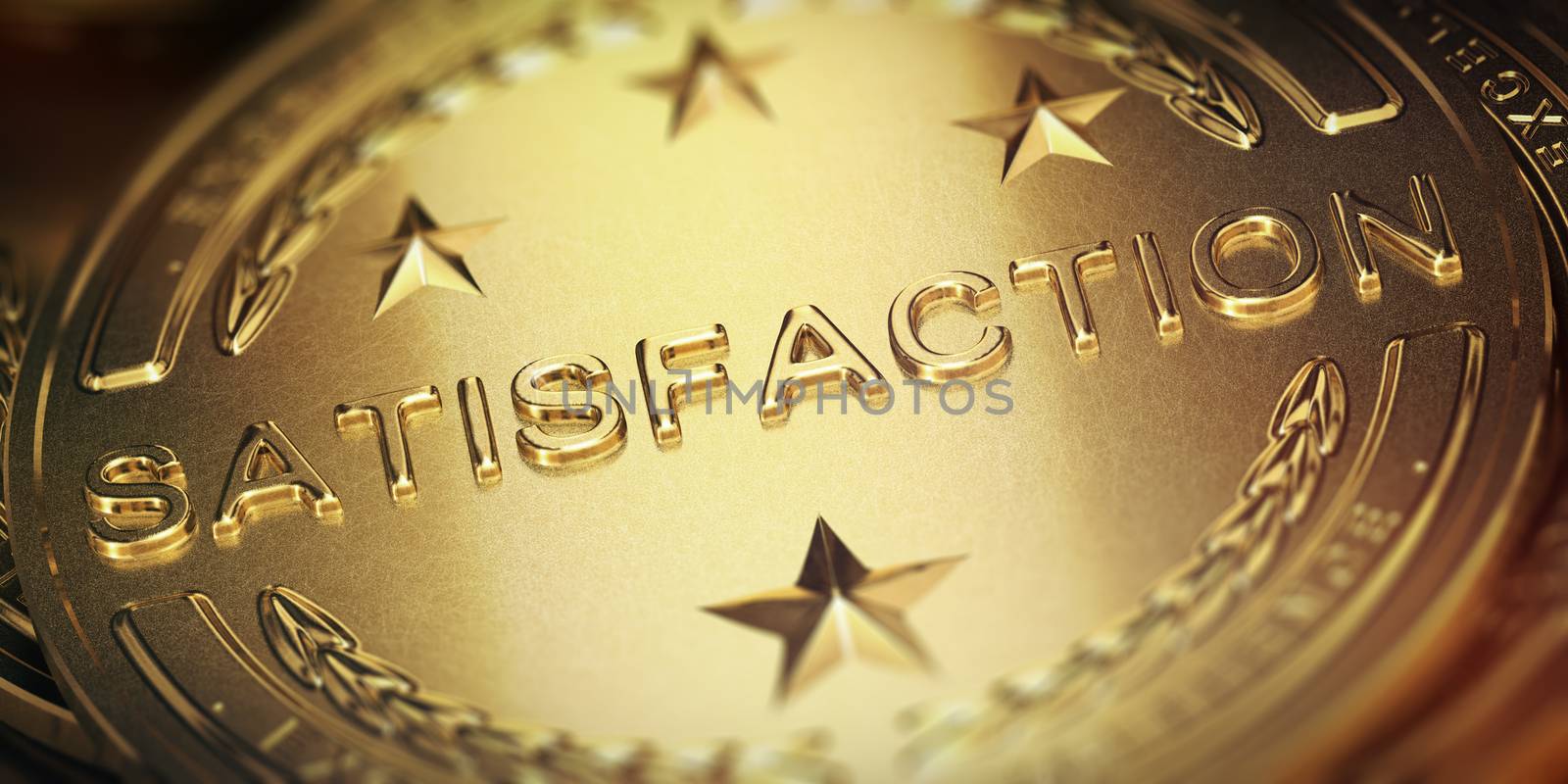 Successful customer satisfaction management. Golden medal, 3D illustration