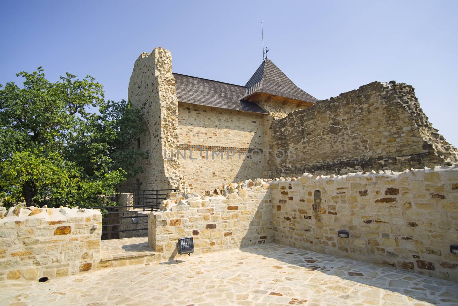 Medieval fortress ruins at Suceava fortress, royal residence  of Moldavia.