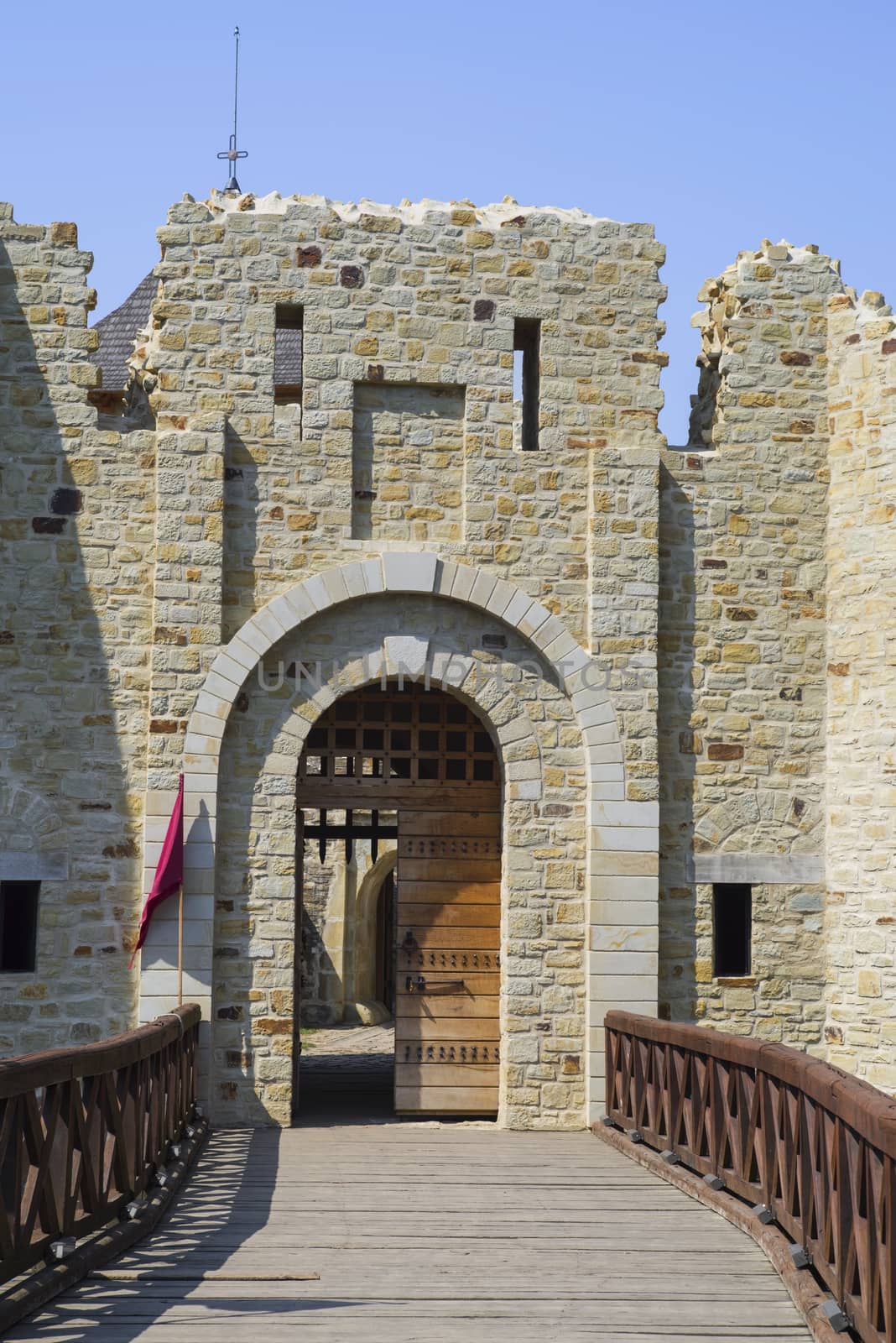 Entrance to medieval fortress of Suceava restoration