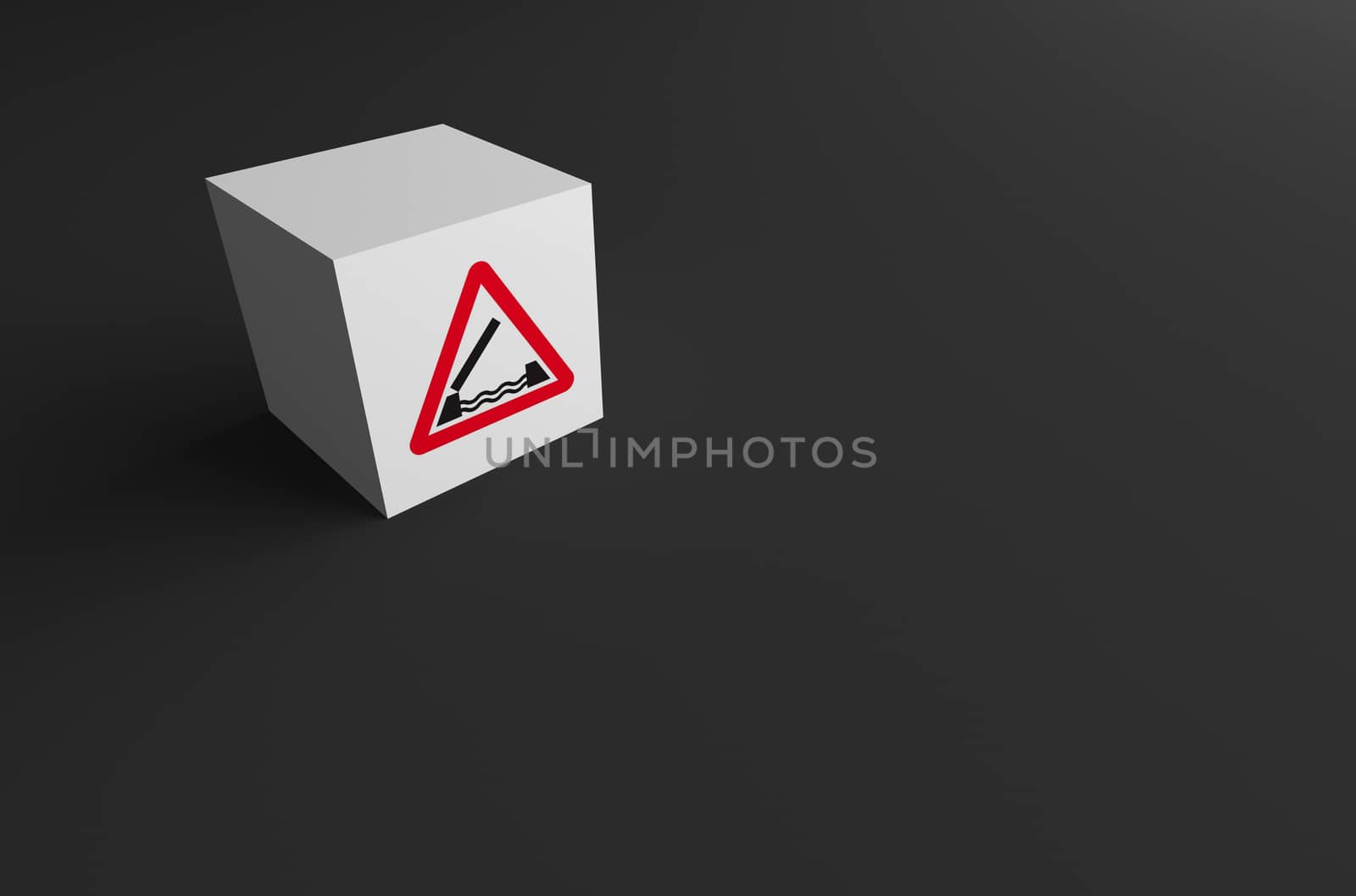 3D RENDERING OF ROAD SIGN ON WHITE CUBE by PrettyTG
