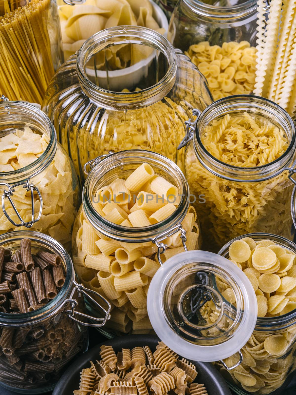 Different pasta in large jars by sumners