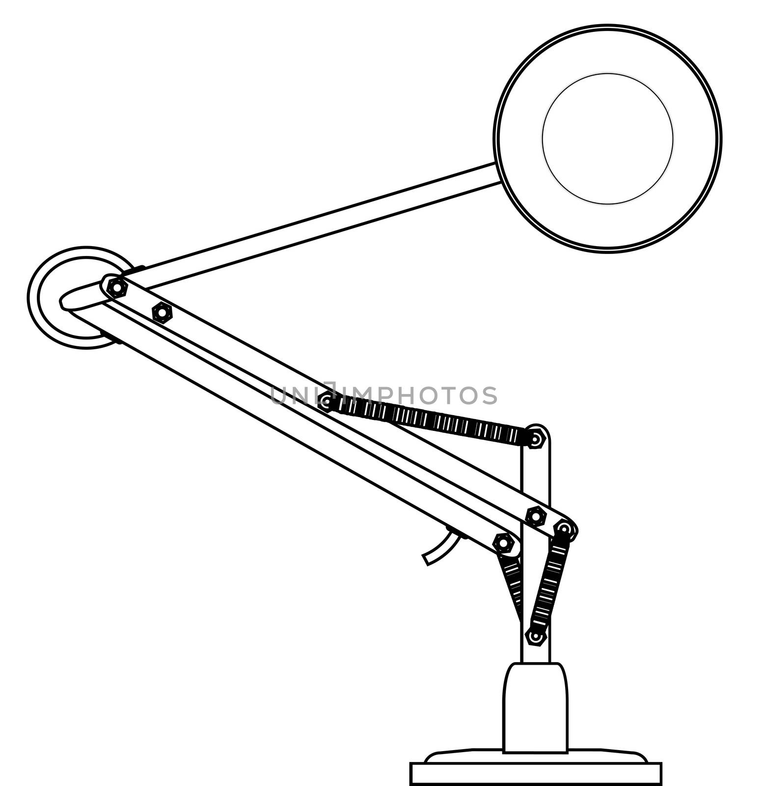 Typical anglepoise lamp in black outline with a white background.