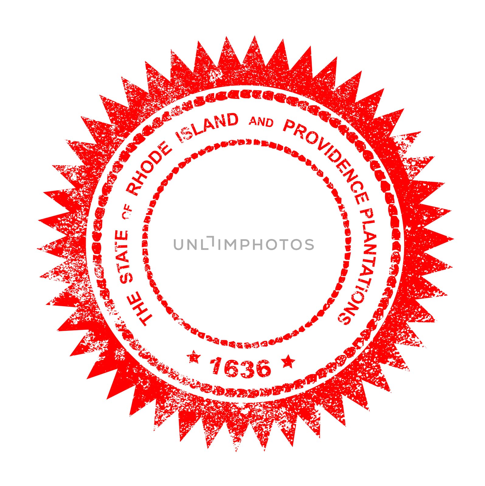 The State Seal of Rhode Island rubber red ink stamp on a white background
