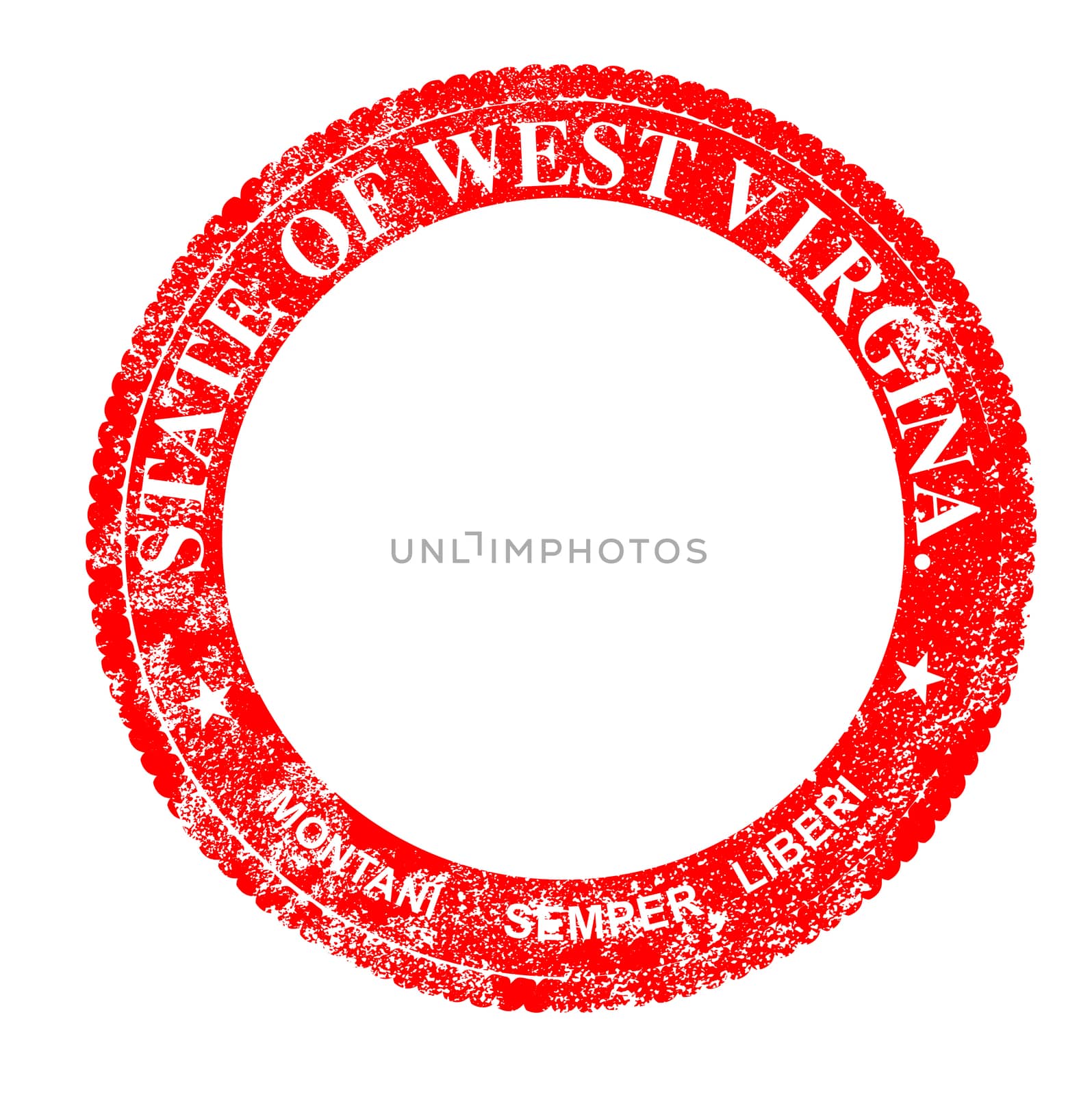 West Virginia rubber red ink stamp on a white background