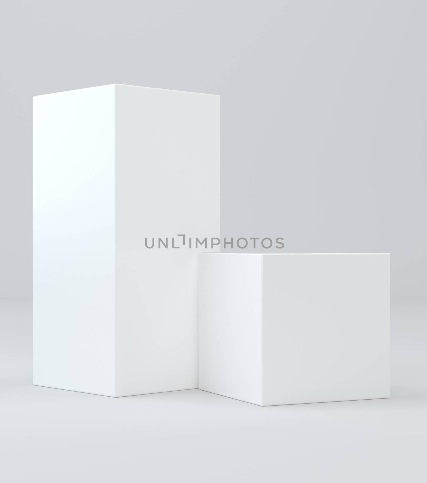 White cube in light studio. 3d rendering background