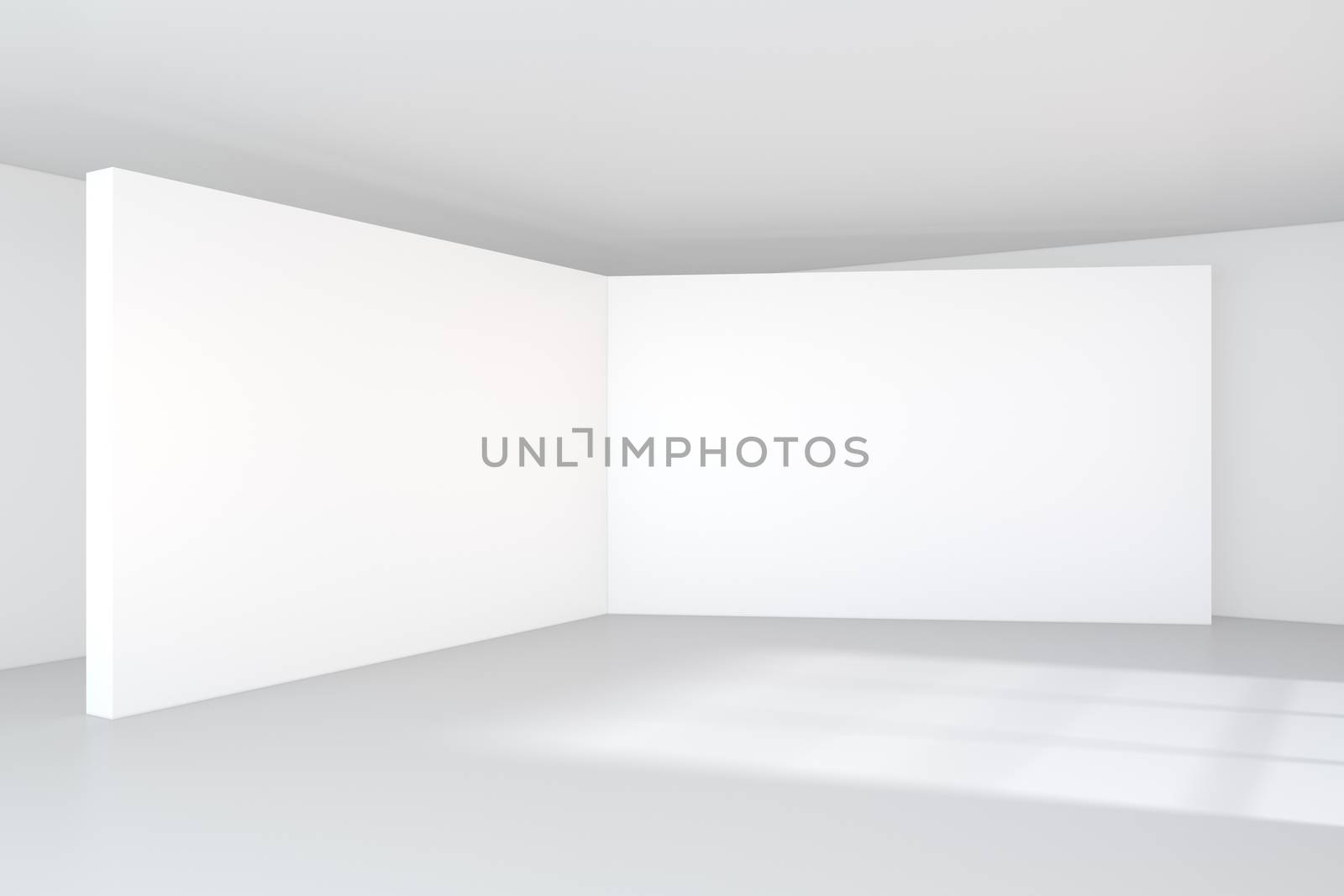 Large white billboard standing near a window in a white room. 3D rendering.