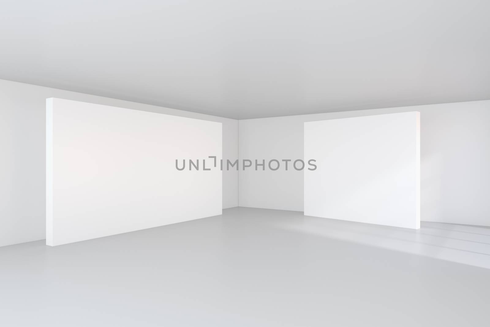 Large white billboard standing near a window in a white room. 3D rendering.