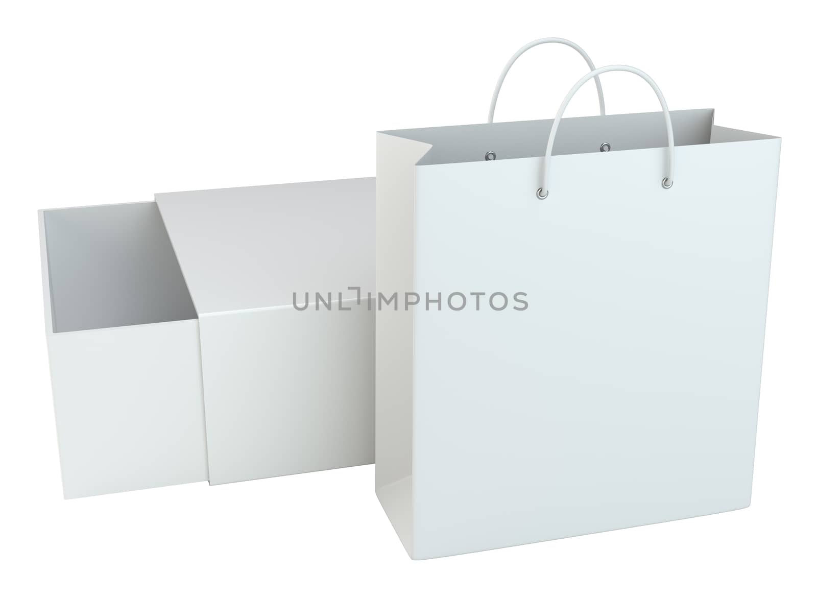 Empty Shopping Bags on white background for advertising and branding. 3d rendering by Mirexon