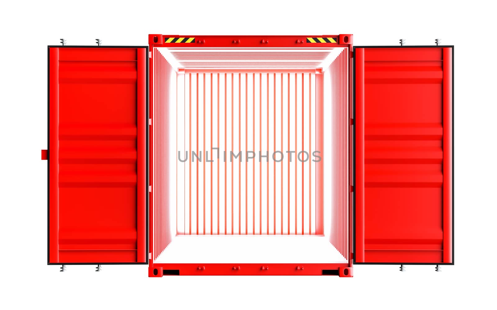 Open red cargo container with light inside by cherezoff