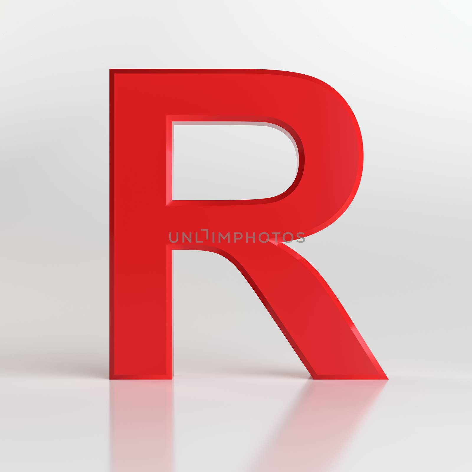 Red letter. Beautiful font for your design. On white background. 3D illustration