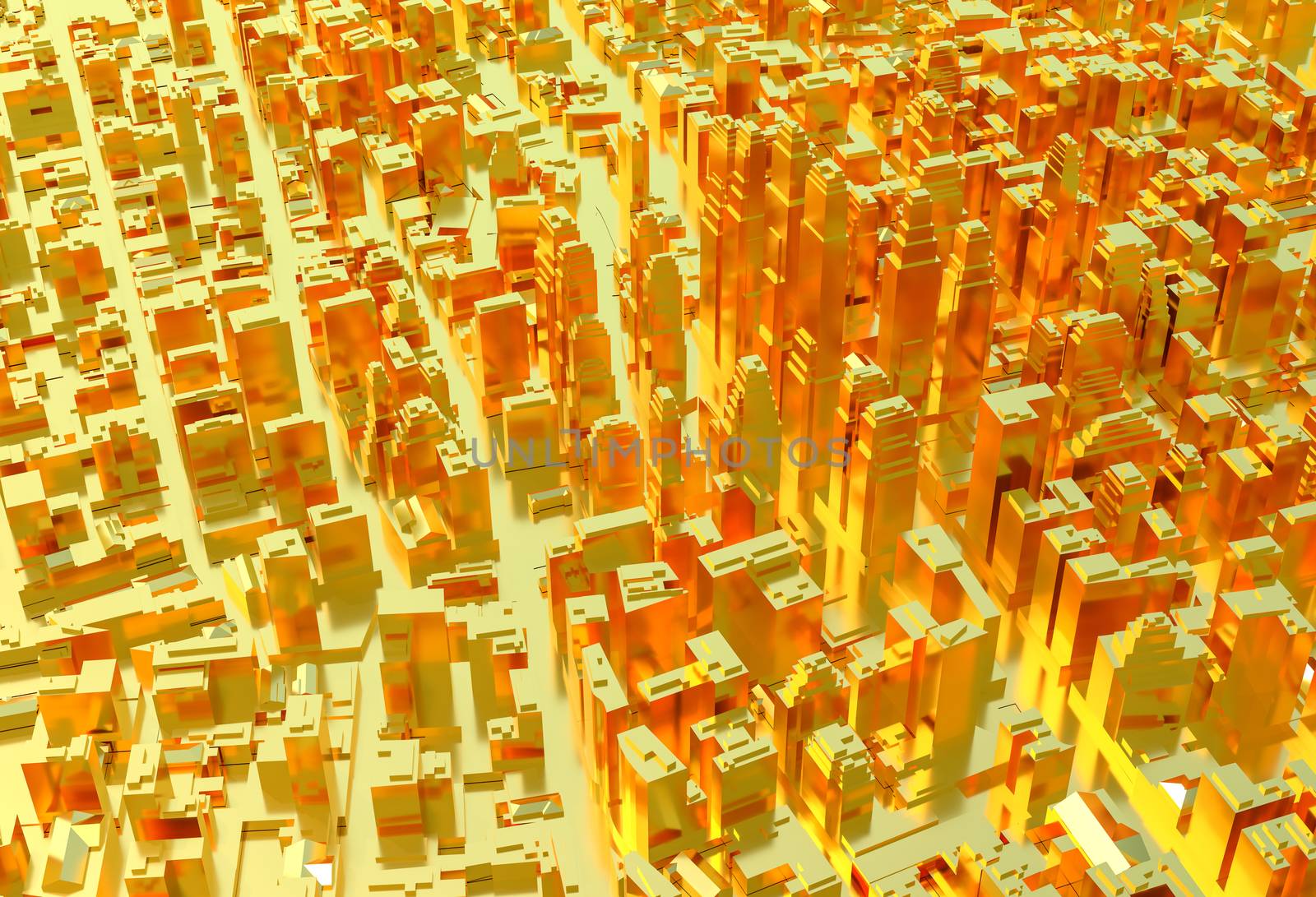Golden city. Abstract business background. 3d illustration