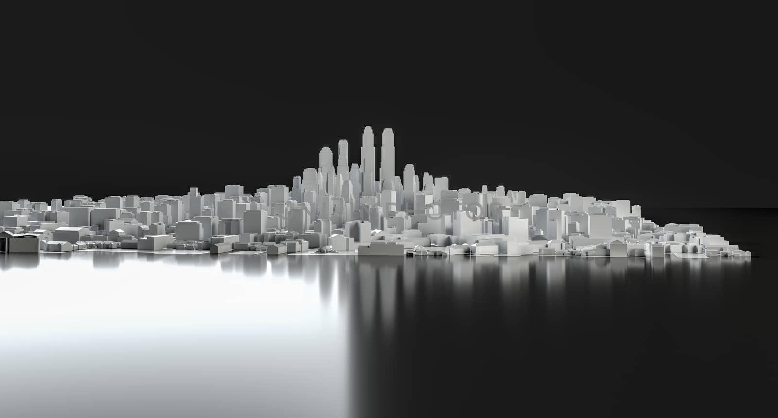White abstract city from cubes on mirror floor by cherezoff