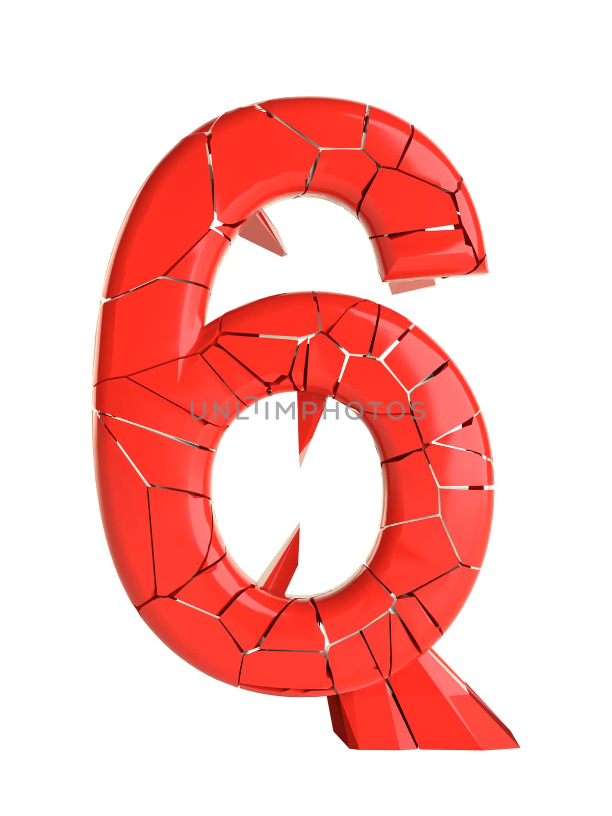Futuristic red cracked number. Abstract font for your design. Isolated on white background. 3D illustration