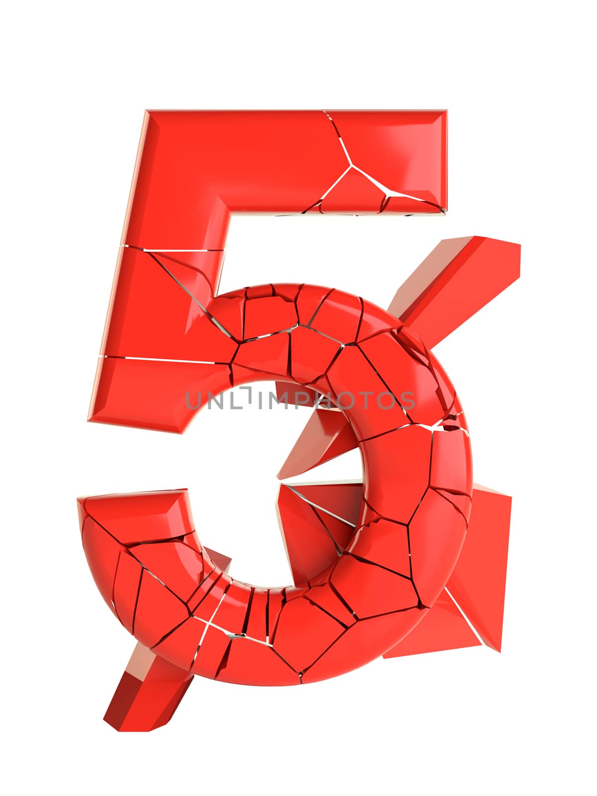 Futuristic red cracked number. 3D illustration by cherezoff