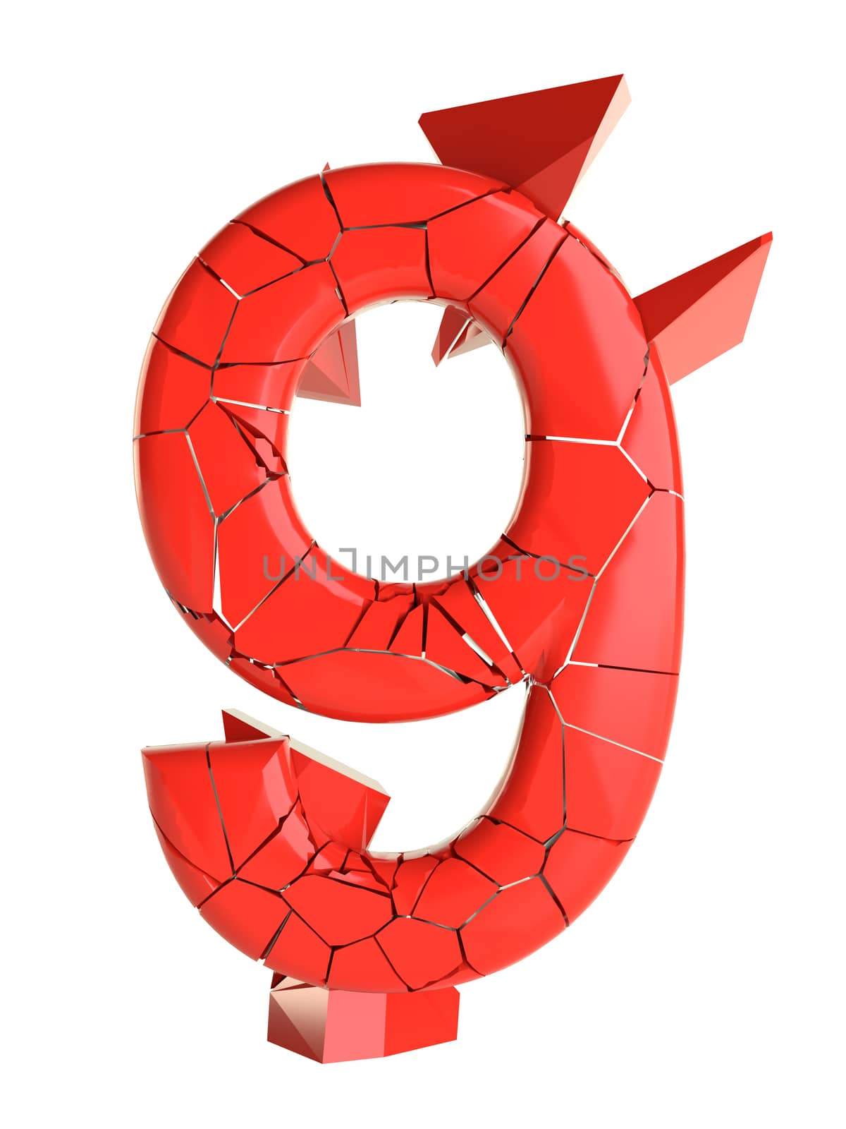 Futuristic red cracked number. 3D illustration by cherezoff