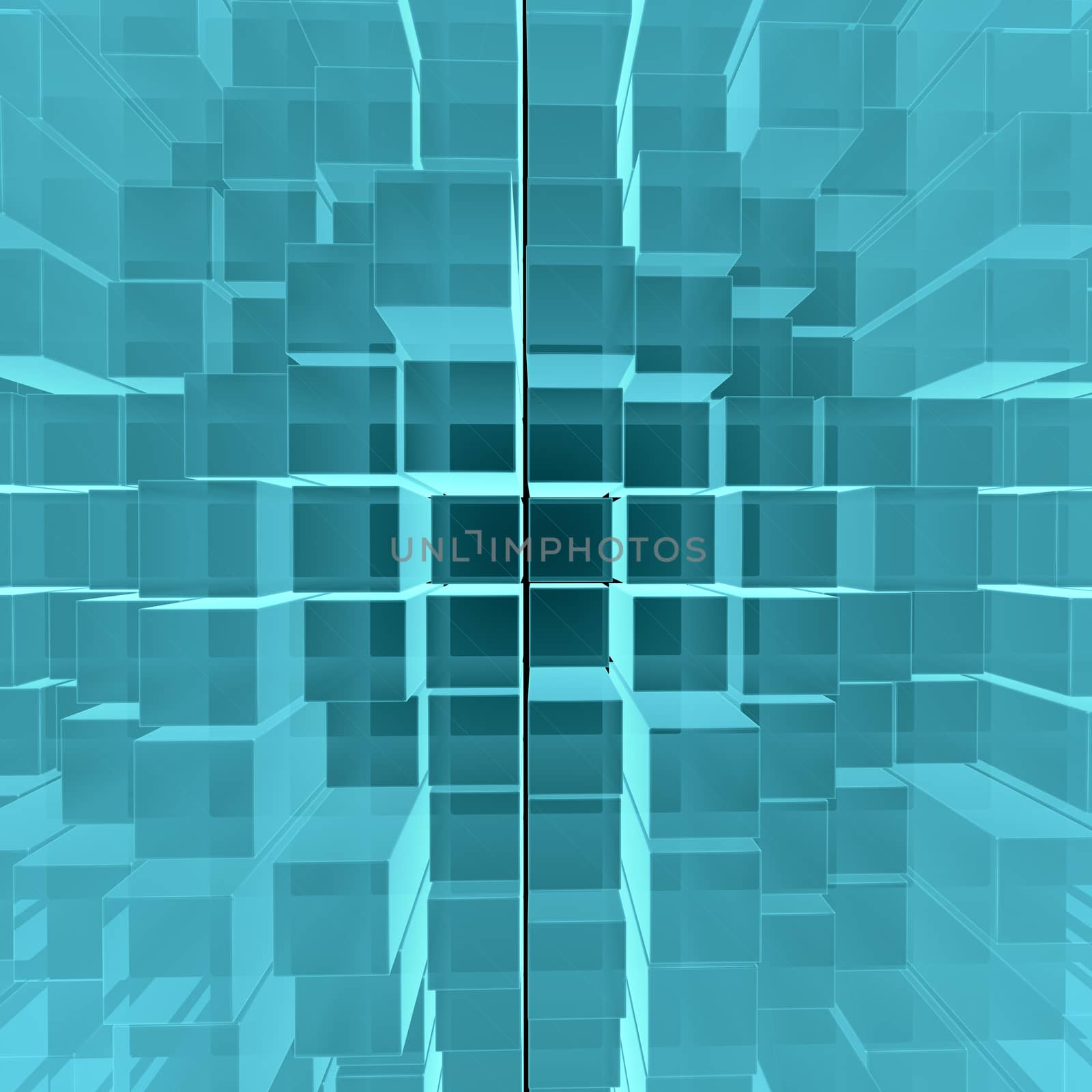 Digital background of blue glowing cubes. 3D illustration