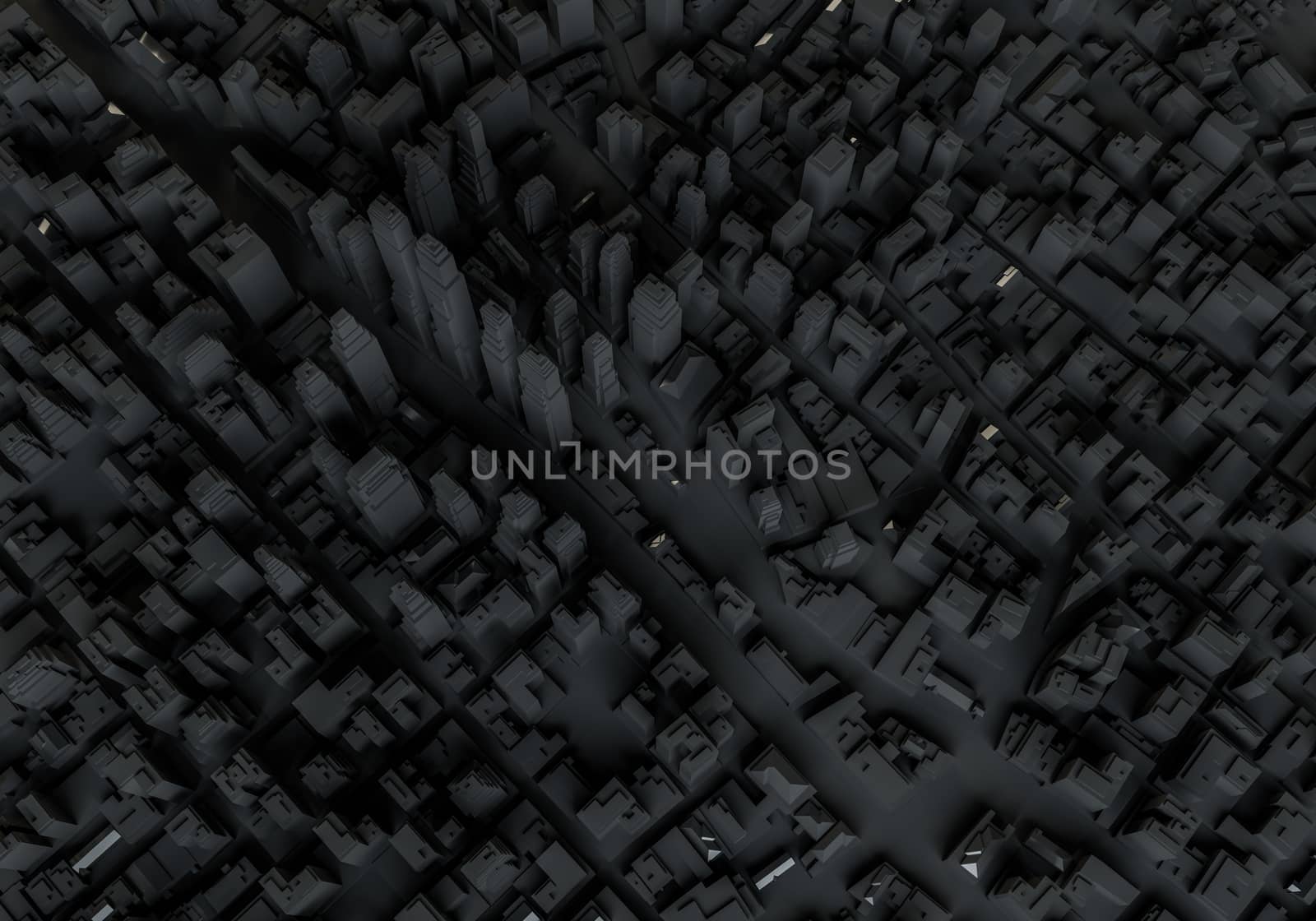 Black abstract city. View from above. 3d illustration
