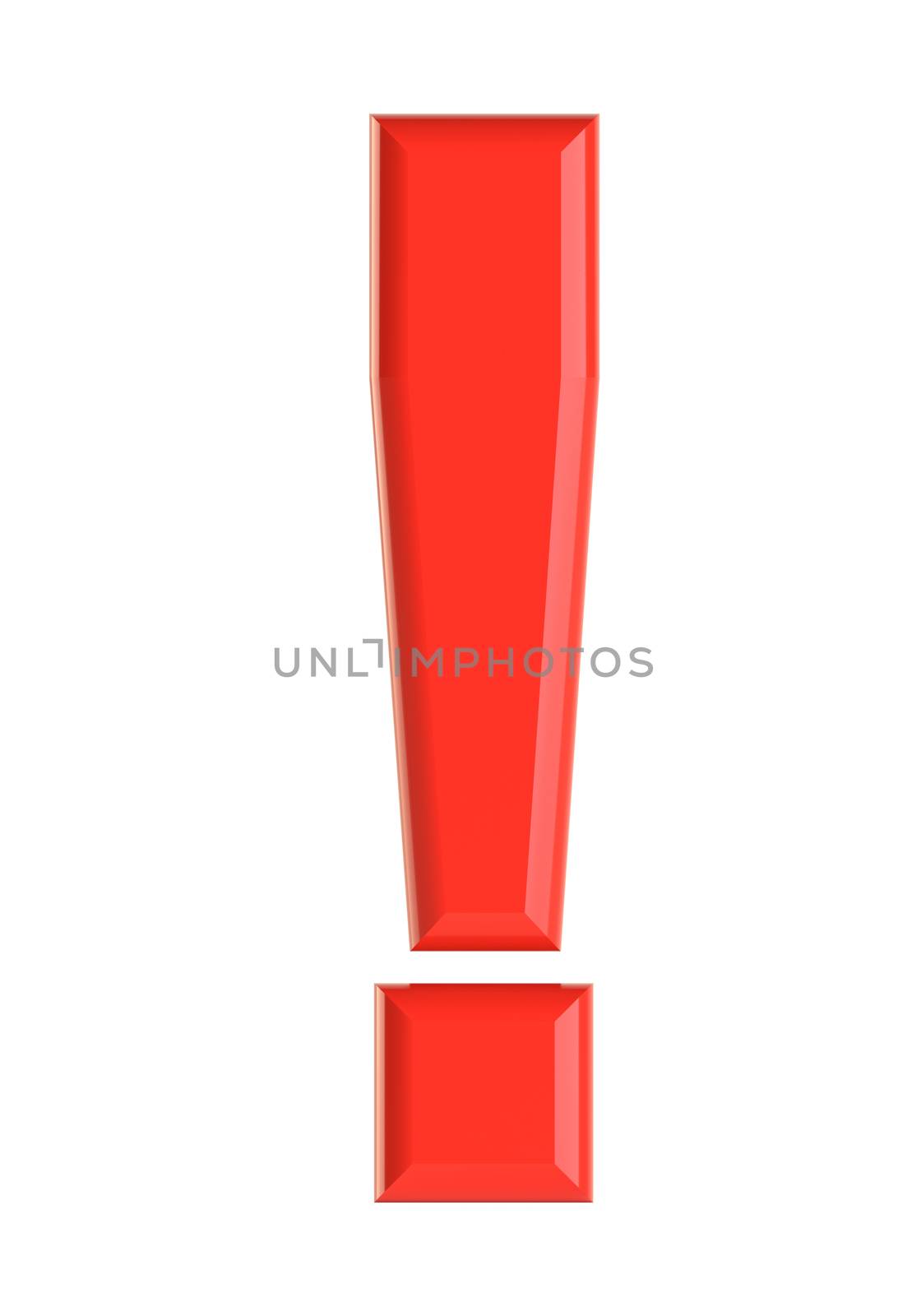 Red exclamation mark. Beautiful font for your design. Isolated on white background. 3D illustration