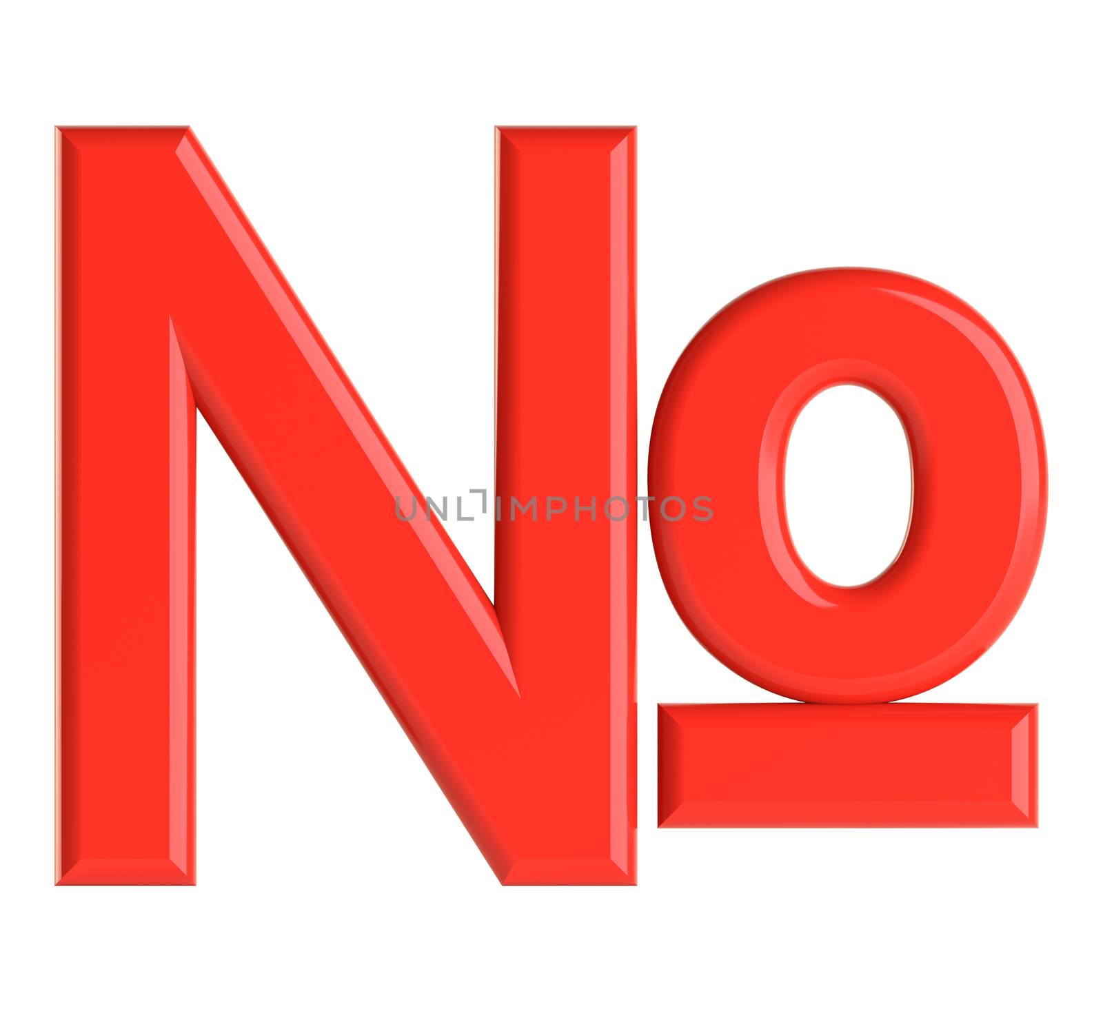 Red number sign. Beautiful font for your design. Isolated on white background. 3D illustration