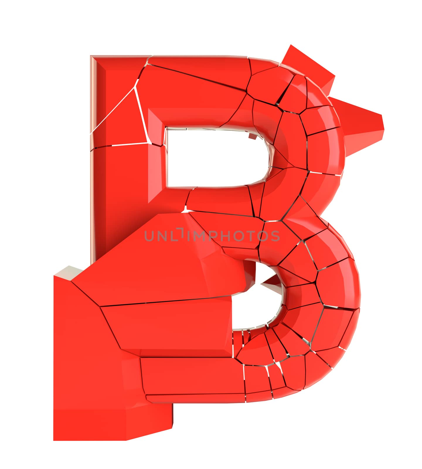 Futuristic red cracked letter. Abstract font for your design. Isolated on white background. 3D illustration