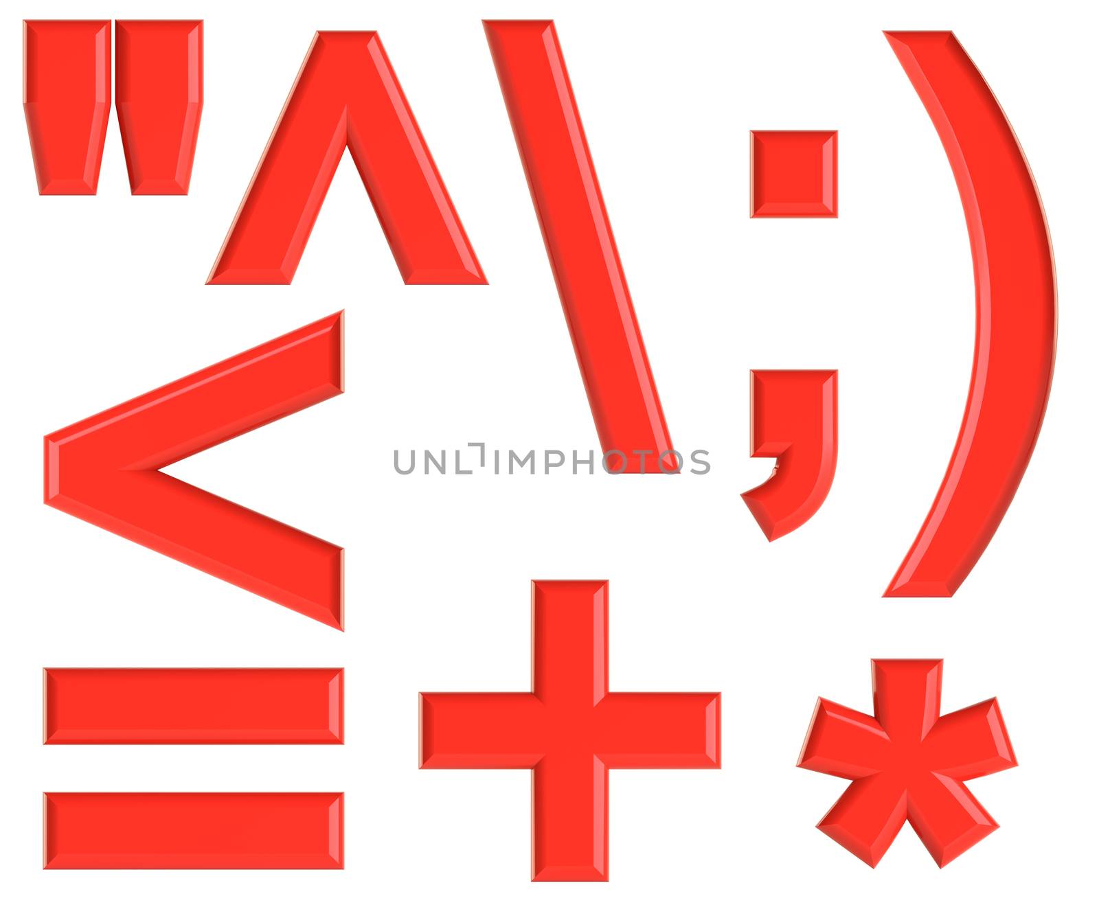 Set of red symbols. Beautiful font for your design. Isolated on white background. 3D illustration