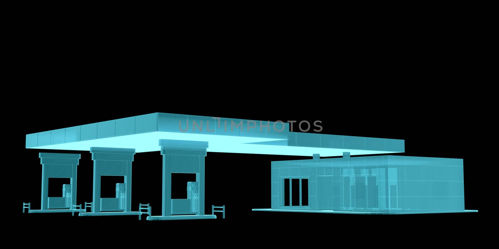 Gas Station. X-Ray image. 3d illustration. Industry concept