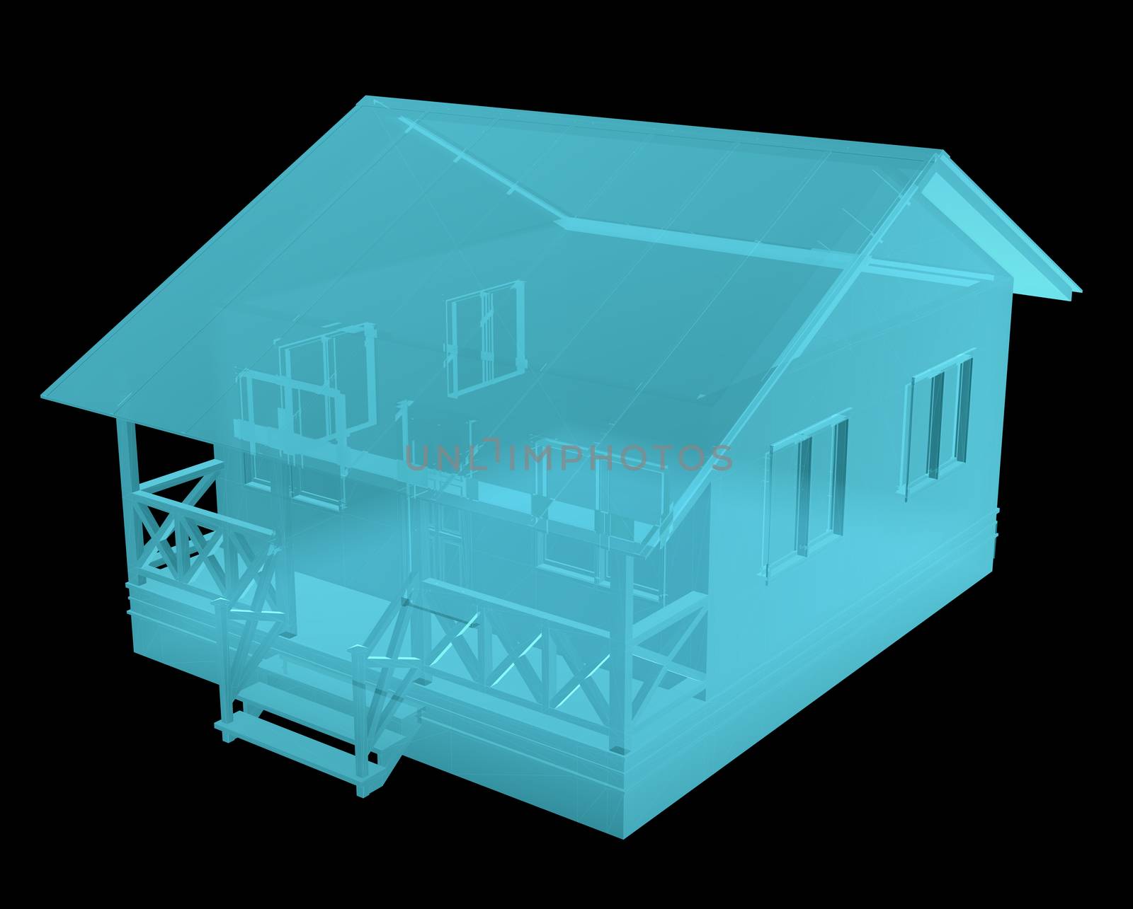 X-Ray Image Of Small House on Black Background. 3D rendering