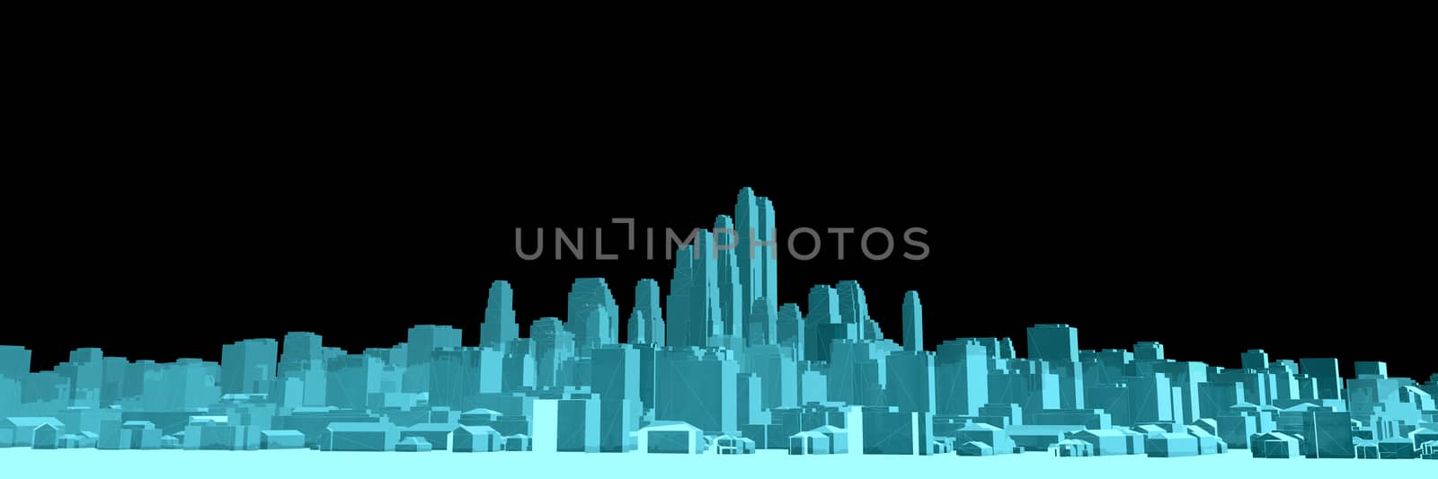 X-Ray Image Of Modern City on Black. 3D rendering