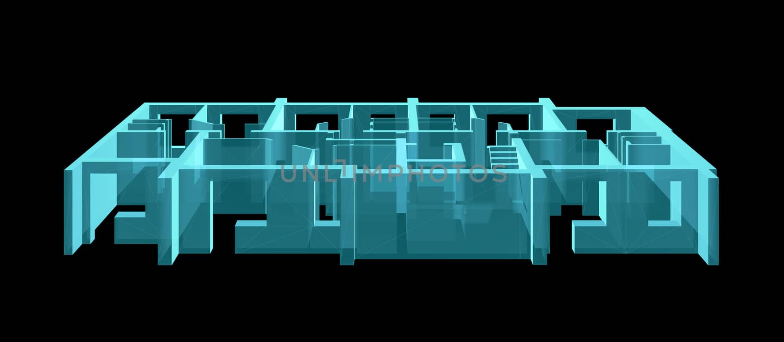 X-Ray 3D illustration. Model Floor of Apartment Block